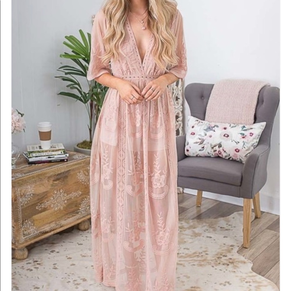 Deep V lace maxi dress! Shorts underneath